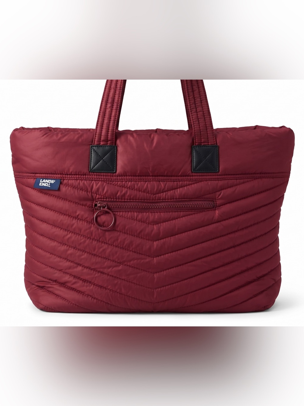Lands' End Puffer Quilted Tote Travel Office in Wine Red Lush Burgundy NWOT